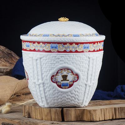 景德镇陶瓷带盖米缸桶圆形20斤方形30斤油酒水缸储物米桶防潮防虫
