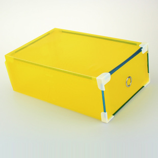 超厚型金属包边抽屉鞋盒加厚型水晶透明 女士鞋盒收纳盒 黄色