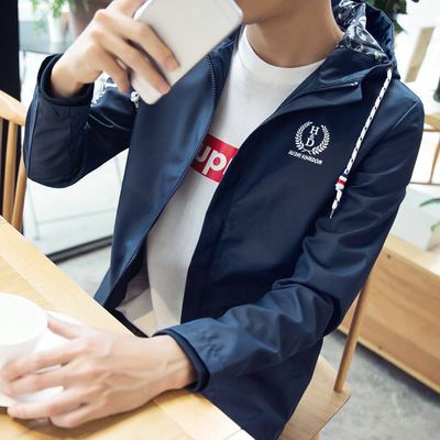 2016春秋男士外套连帽夹克衫 青年学生韩版修身薄款棒球服卫衣潮