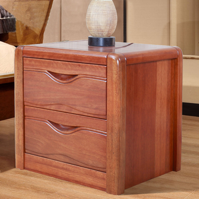 金丝檀木实木床头柜简约现代中式储物柜胡桃木色卧室实木家具套装
