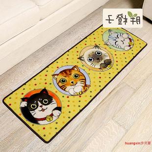 可爱萌系招手猫咪长条地垫韩式卡通厨房客厅沙发床边防滑脚垫地毯