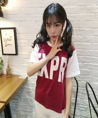 2016夏装新款韩版拼色短袖T恤女学生上衣服胖MM大码女装打底小衫