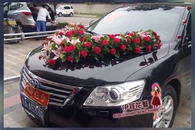 深圳龙华红玫瑰韩式婚车鲜花花车装饰套装车头布置主婚车实体花店
