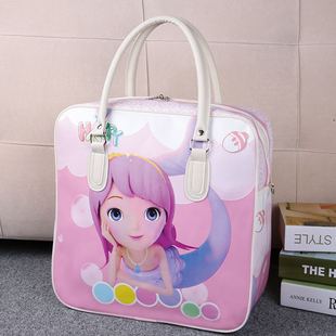 韩版旅行包大容量行李袋加厚PU皮旅游包 女卡通包休闲健身包包邮