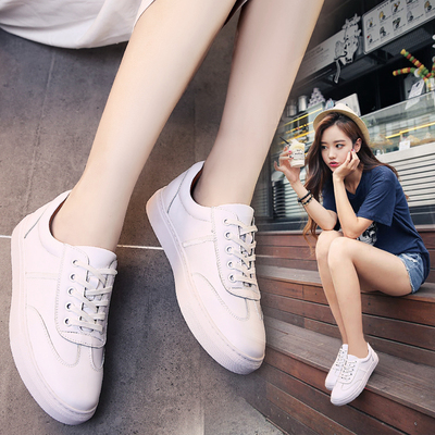 2016夏季小白鞋女系带韩版透气百搭真皮厚底学生运动鞋女白色板鞋