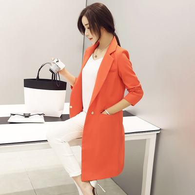 2015秋冬新款韩版通勤时尚修身长袖口袋小西装女外套