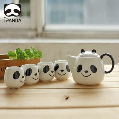 iPanda爱潘达熊猫茶具五件套 黑白陶瓷茶壶茶杯礼盒套装礼物