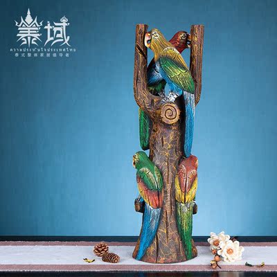 泰域 泰国木雕鹦鹉装饰客厅摆件摆设  动物实木桌面装饰摆件摆设