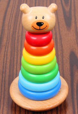 小熊堆堆塔层层叠彩虹套圈不倒翁婴儿宝宝早教木制益智玩具1-2