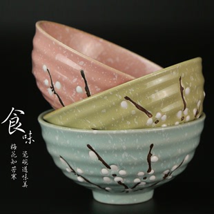特价包邮日式手绘雪花陶瓷碗4.5英寸家用小饭碗汤碗面碗米饭碗