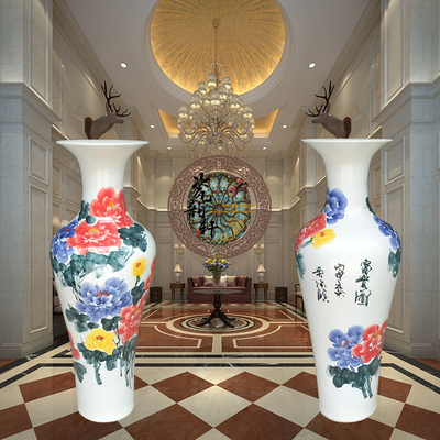 包邮景德镇陶瓷落地大花瓶手绘粉彩客厅花瓶摆件花器1米1.2米开业