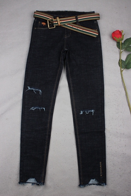 正品 酷希莱1972 牛仔裤韩版修身显瘦女式铅笔裤破洞毛边字母长裤