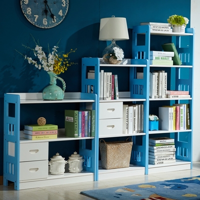 全实木80CM蓝色储物置物架宜家松木简易儿童粉色书架白色简易书柜