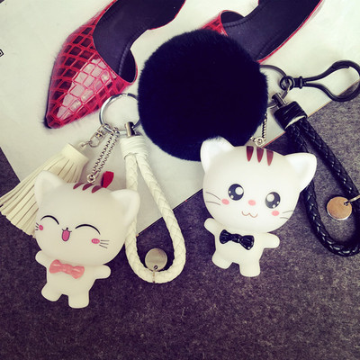 韩国猫咪公仔编织钥匙扣可爱创意獭兔毛球汽车钥匙圈情侣挂件礼物