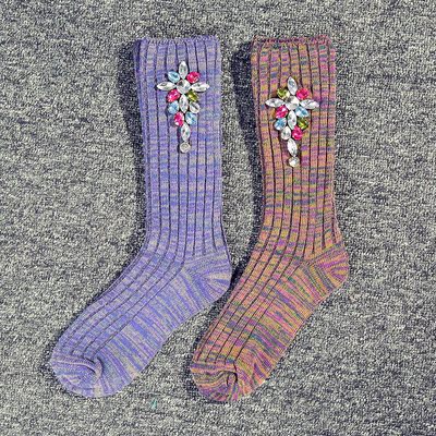 2016秋装新款欧货潮手工缝制亮片钉珠时尚女袜子中筒堆堆袜