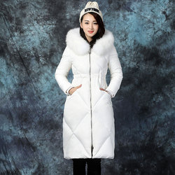 2016冬装新款韩版修身女士90白鸭绒羽绒服长款过膝加厚连帽外套