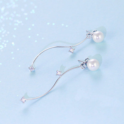 韩版耳环时尚气质珍珠S型耳钉耳环  锆石耳钉耳环经典百搭女长款