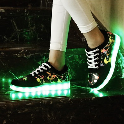 韩版潮流LED充电发光鞋充电鞋男女情侣鞋学生鞋系带夜光鞋荧光鞋