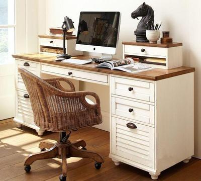 美式台式电脑桌地中海转角书桌书柜组合实木写字台家用办公桌书台