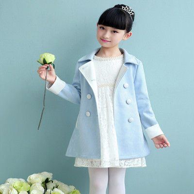 韩酷童梦女童秋装韩版外套中大童双排扣翻袖风衣时尚休闲儿童外套