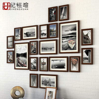 实木欧式照片墙 客厅相框墙创意组合挂墙沙发背景20框规则相片墙