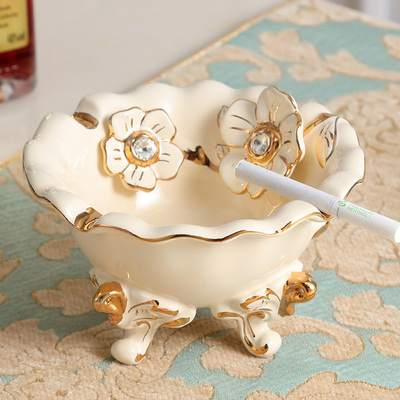 欧式陶瓷浮雕描金高档烟灰缸 创意个性客厅茶几雪茄烟缸酒店摆件