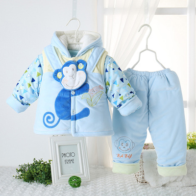婴儿棉衣套装加厚 新生儿衣服外出服0-1岁 宝宝棉服三件套秋冬季