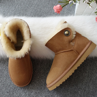 2016冬季新款 羊皮毛一体雪地靴女低筒靴铜扣真皮保暖防滑女短靴