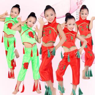 新款儿童六一演出服装女童喜庆民族舞秧歌舞表演服元旦幼儿舞蹈服
