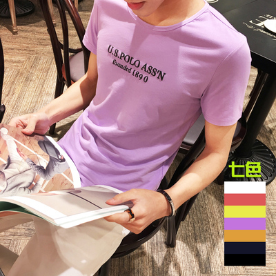 2016新款夏季时尚男士印花短袖T恤男装韩版修身潮流圆领上衣体恤