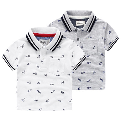 新款夏款欧美精品品牌童装男童儿童满印恐龙翻领短袖T恤