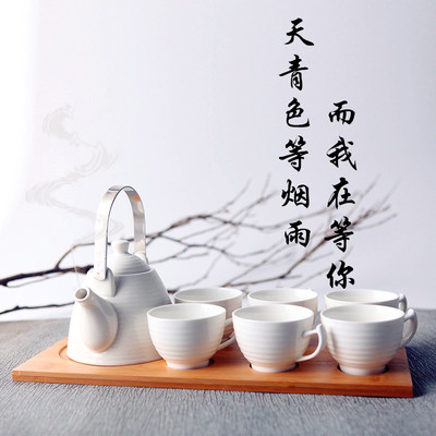 瓷栖 创意陶瓷家用功夫茶具套装特价6人白色简约日式茶具整套包邮