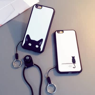 日韩iphone5s手机壳 果六硅胶卡通 苹果6plus挂绳情侣保护套 萌猫