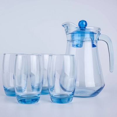 玻璃水壶 办公室耐热茶壶鸭嘴壶凝彩水具套装5件套 (冰蓝)-L0470