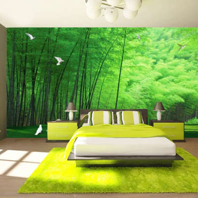 3d立体墙纸客厅电视背景墙大型壁画自然绿色竹子唯美壁纸影视墙布