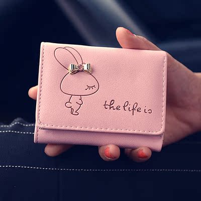 三折短款钱包2017韩版时尚迷你手拿包小兔子卡通图案女式手拿卡包