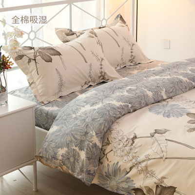 家纺北欧乡村斜纹床上四件套纯棉1.2米1.5m全棉双人韩式碎花床品