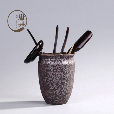 唐典瓷业 铁锈釉功夫茶具配件整套黑檀实木陶瓷茶道六君子包邮