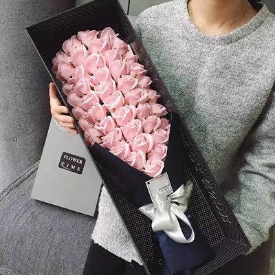 52朵永生香皂花 粉色玫瑰花礼盒 diy定制 送男生女生生日礼物实用