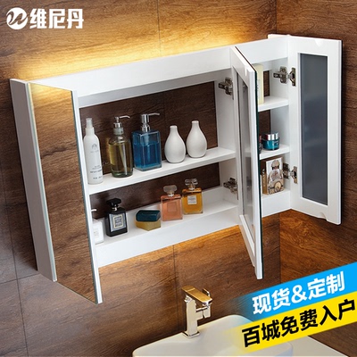 实木浴室镜柜镜箱现代简约卫生间柜多功能置物柜卫浴储物镜箱带灯
