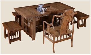 红木家具鸡翅木茶桌将军茶台仿古实木茶桌椅组合中式茶几厂家直销