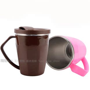 创意可爱304不锈钢儿童杯咖啡杯 带盖吸管 水杯茶杯马克杯情侣杯