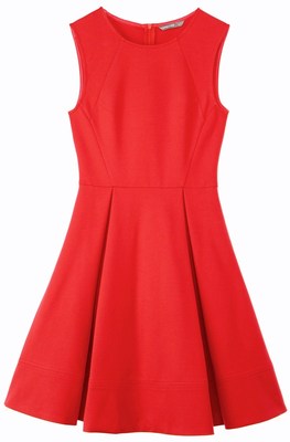 2016新品独特剪裁红色连身 显瘦百褶裙 高腰无袖圆领针织 连衣裙
