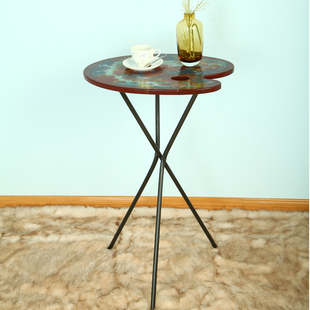 美式复古铁艺咖啡桌实木现代创意客厅圆形茶几木画板涂鸦面小桌子