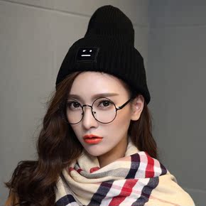 2016新款冬季针织笑脸帽子 男女款 韩版双层加厚保暖毛线套头帽潮