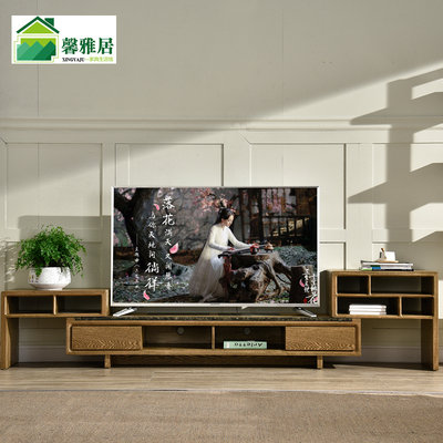 创意储物电视柜可伸缩现代中式木蜡油小户型环保电视柜茶几组合