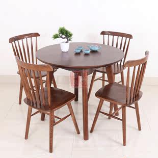 宜家餐桌椅组合小户型实木圆餐桌现代简约长方形一桌四椅餐桌橡木