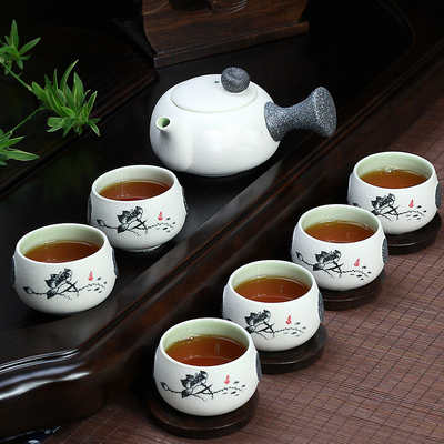 五福雪花釉 功夫茶具套装 陶瓷红茶茶具泡茶壶茶杯套装 整套茶具