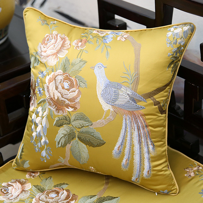 中式古典刺绣花鸟抱枕红木沙发靠垫仿古圈椅腰靠枕床头靠背大含芯