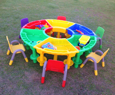 儿童沙滩戏水玩具幼儿园大沙池塑料带盖沙水桌圆型组合沙水盘